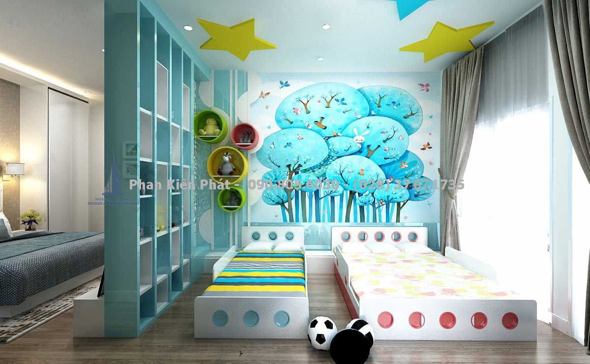 Thiết kế phòng ngủ 2 giường dành cho con