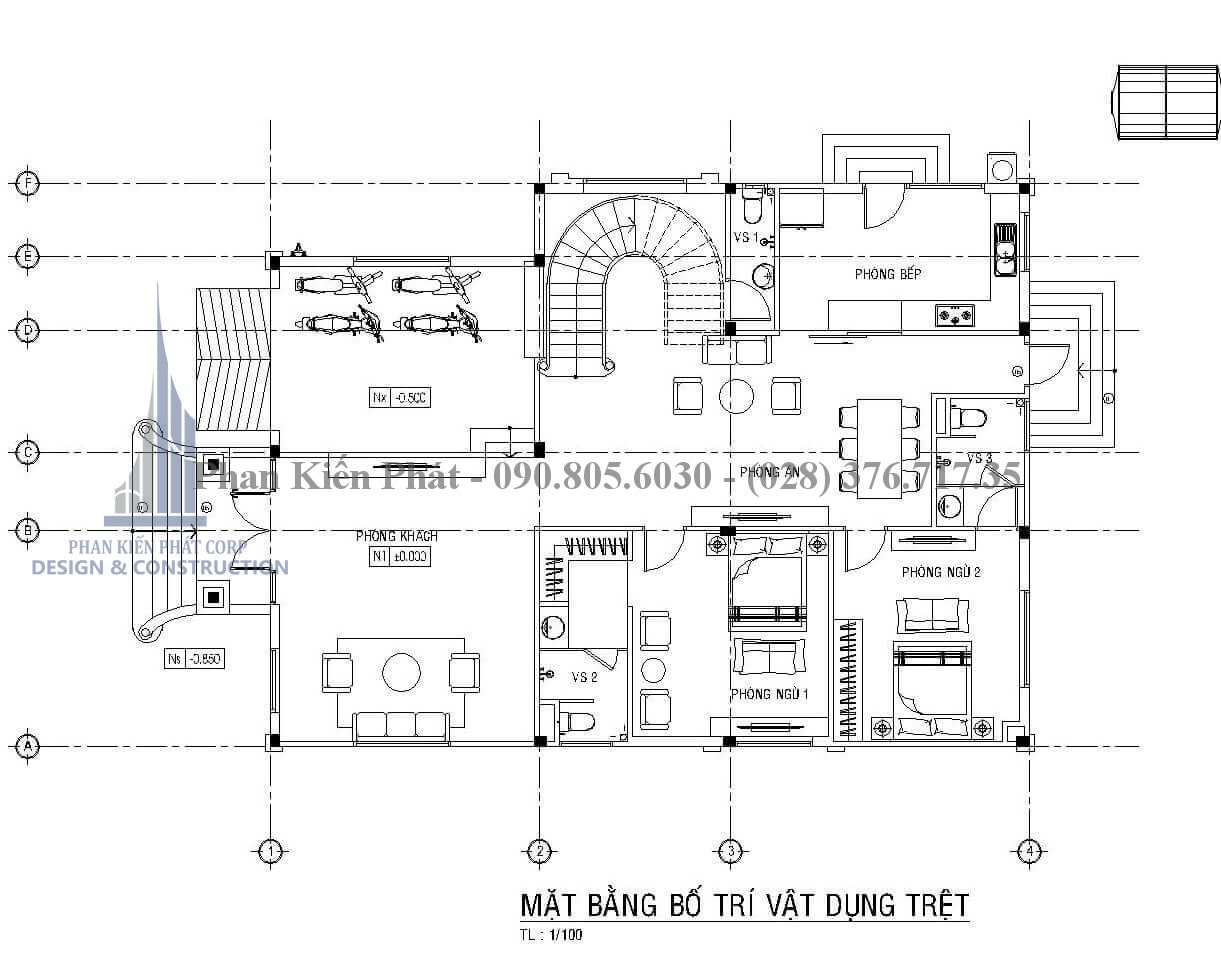 Bản vẽ tầng 1 mẫu mẫu thiết kế biệt thự bán cổ điển cao cấp