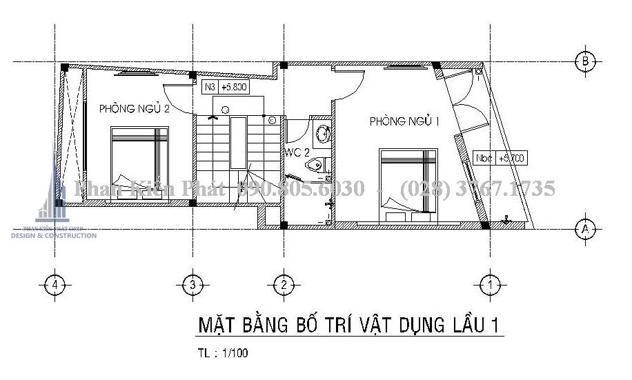 Bản vẽ thiết kế nhà ống kinh doanh tầng 2
