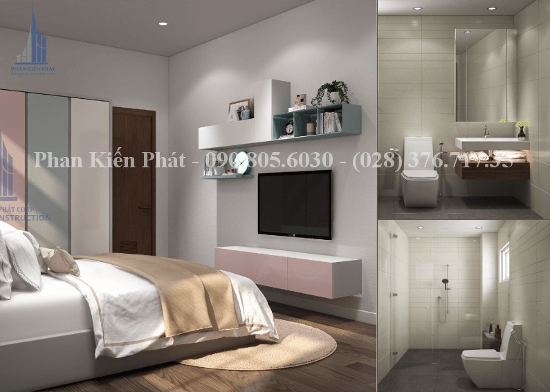 Thiết kế nội thất biệt thự vườn 2 tầng hiện đại – phòng ngủ gia chủ và vệ sinh khép kín