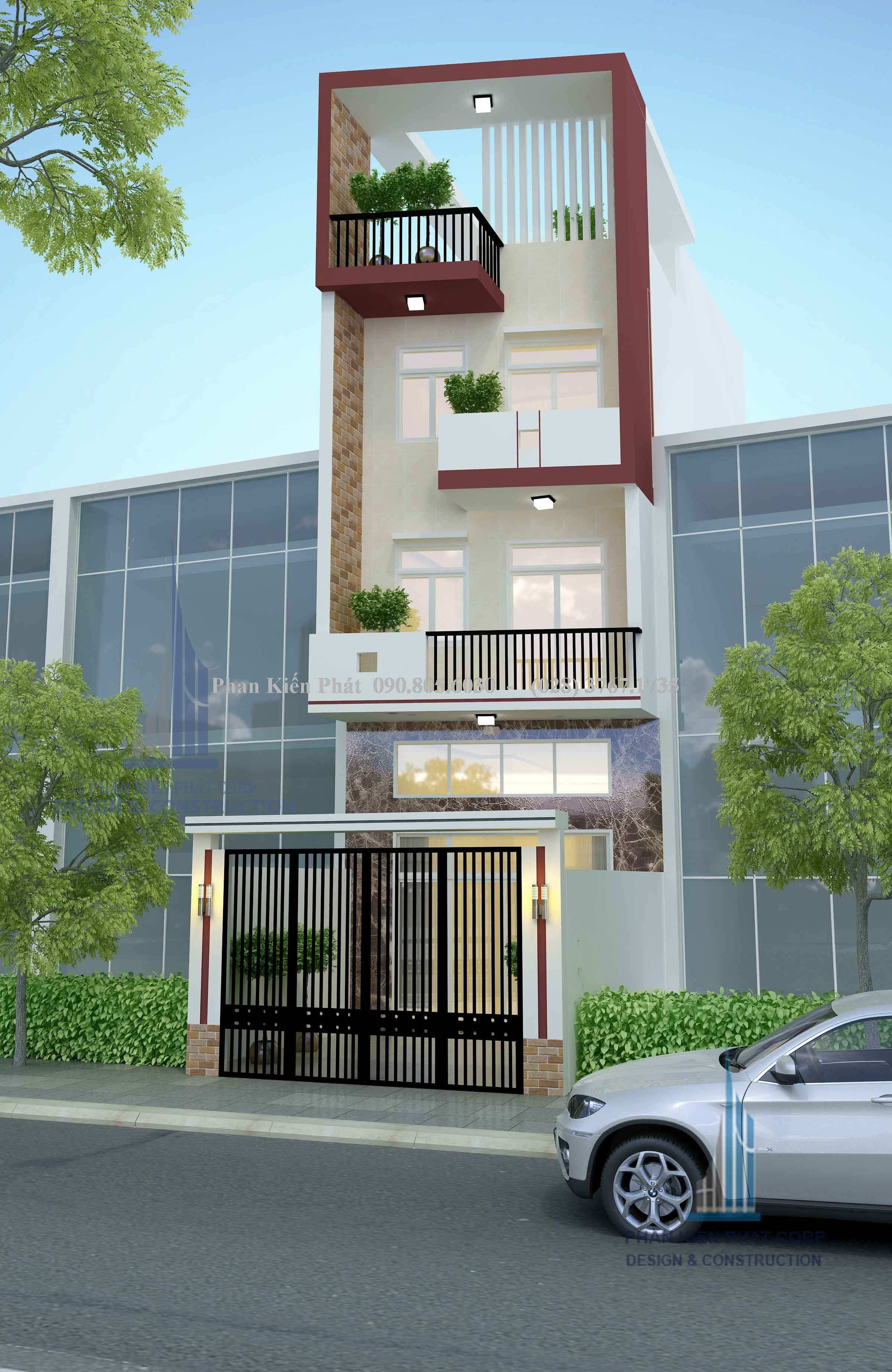 Mẫu thiết kế nhà phố 1 trệt 2 lầu sân thượng Năm 2022 - Xây Dựng Sao Việt
