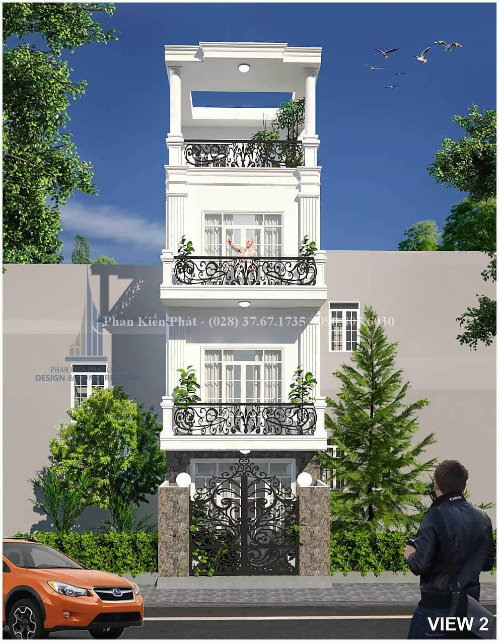 Phoi Canh Mat Tien Nha Pho View2 - Mẫu thiết kế nhà phố 4x16m