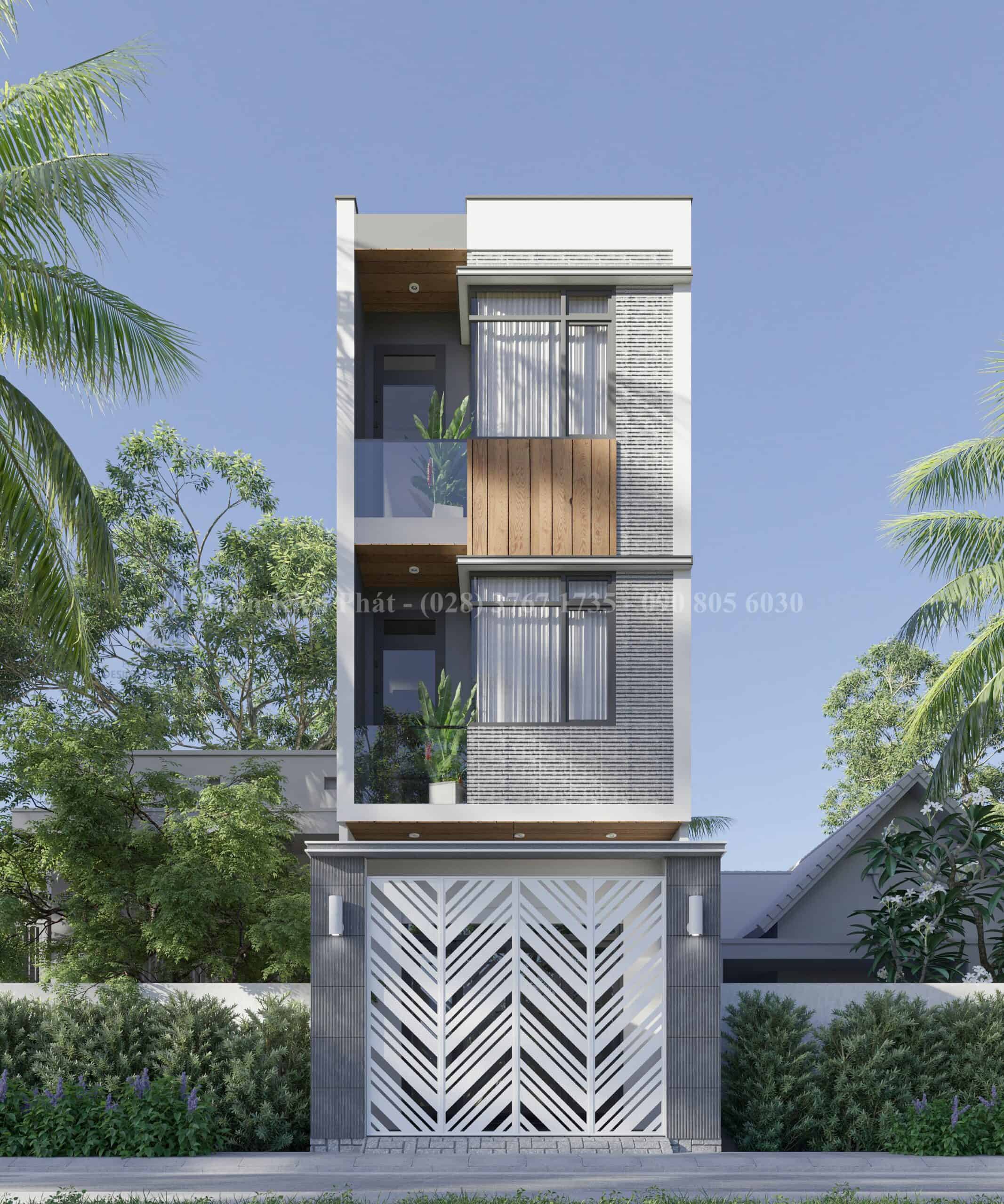 Mẫu thiết kế nhà phố 5x20m – 1 trệt 2 lầu | Thietkenhagiare.vn